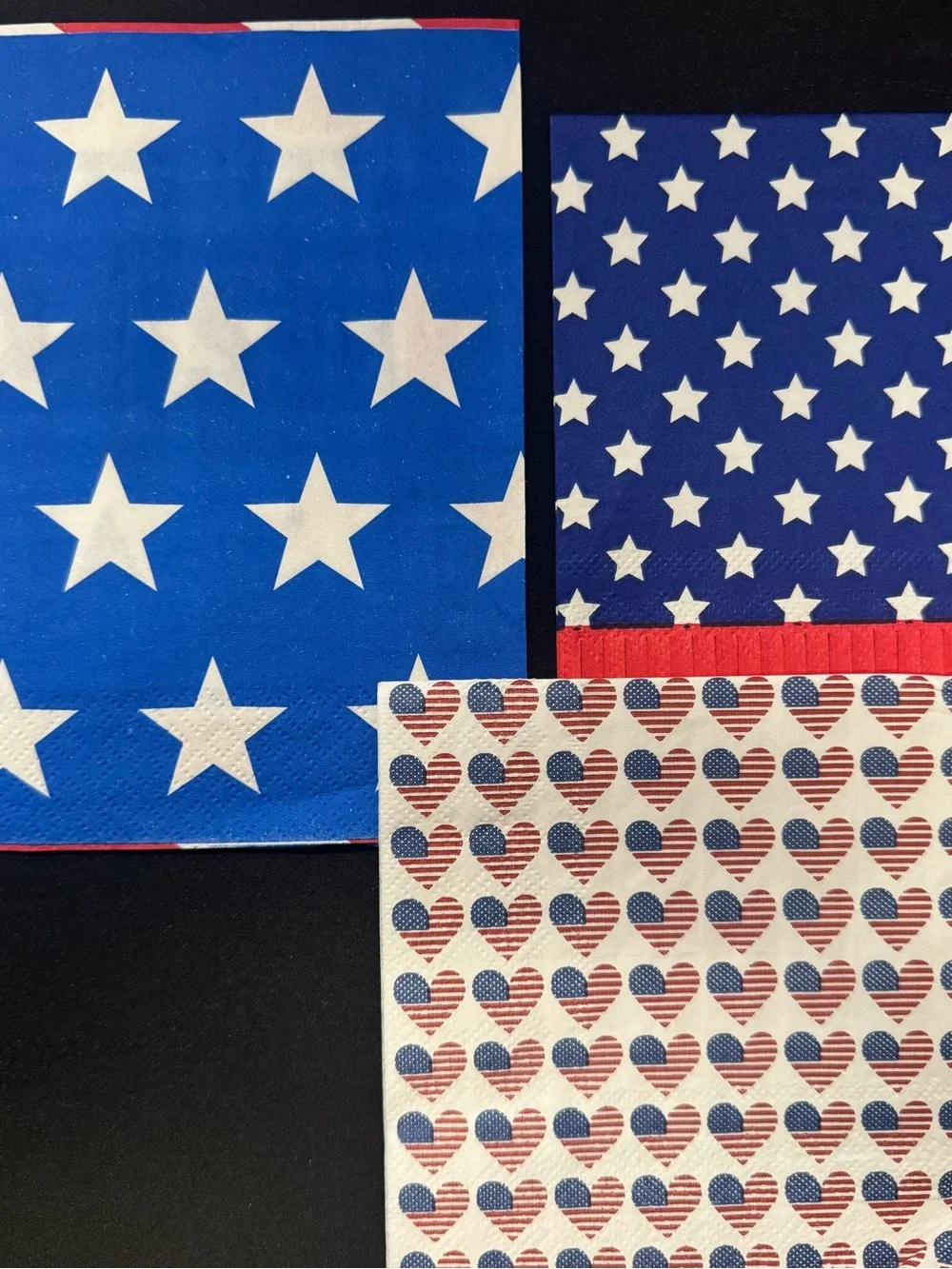Set of Three (3) Individual Red, White & Blue Paper Napkins